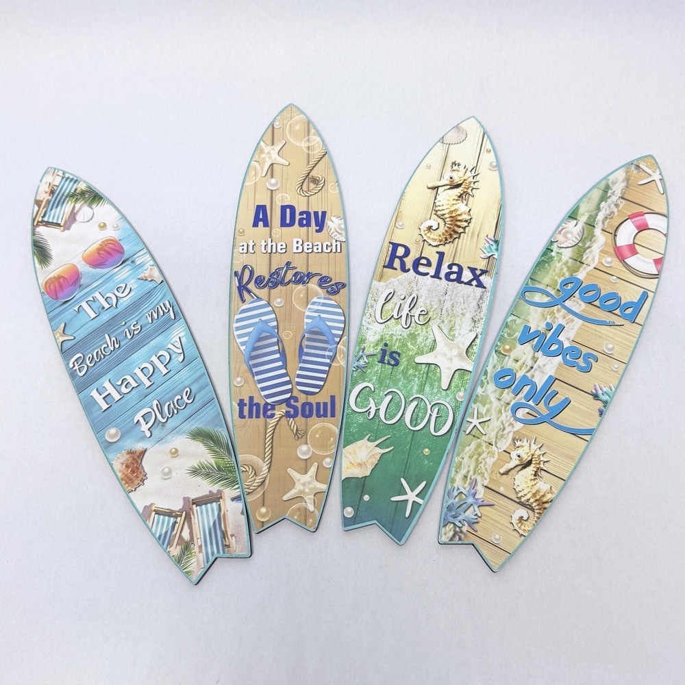 Coastal Beach Wall Decor Set Surfboards Oars Tropical Palm Tree 11 Piece Bundle - Picture 2 of 11